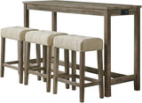 Wyeth Dining 4-Piece Acacia Wood Bar Set with High-Top Table and 3 Padded Stools for Breakfast Nook,