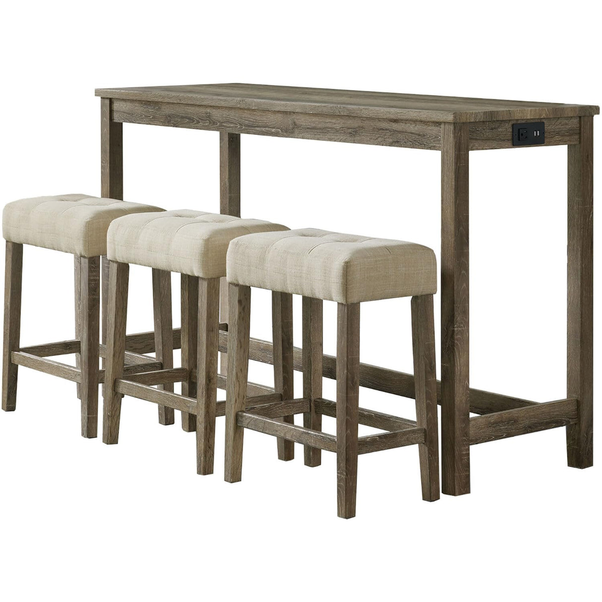 Wyeth Dining 4-Piece Acacia Wood Bar Set with High-Top Table and 3 Padded Stools for Breakfast Nook,