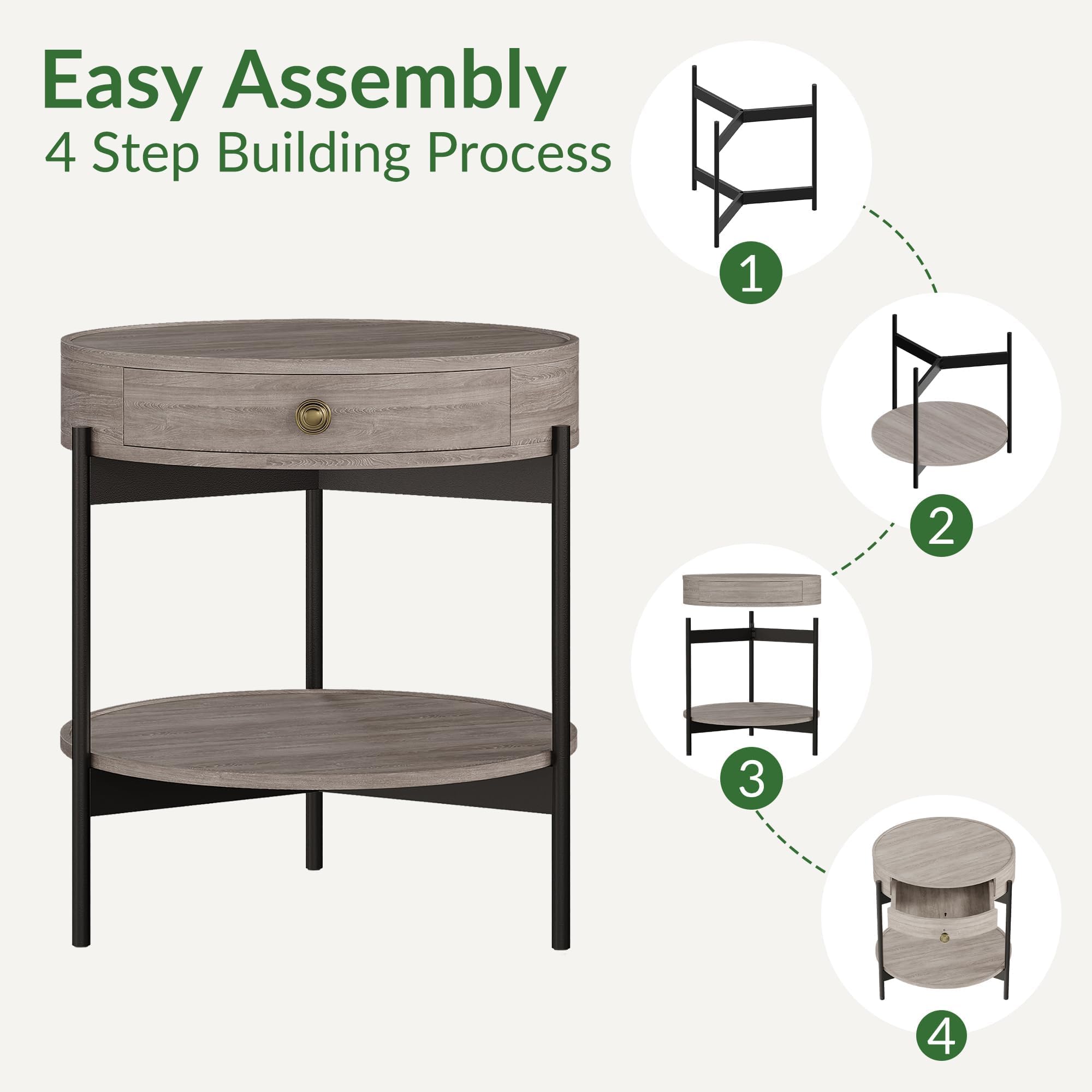 Beverly Hills Mid Century Modern Side Table - Versatile Round Nightstand