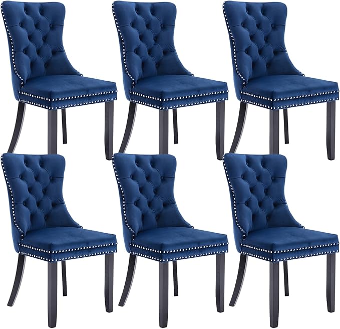 Tufted Dining Chairs Set of 4, Velvet Upholstered Dining Chairs with Nailhead Back and Ring Pull Trim