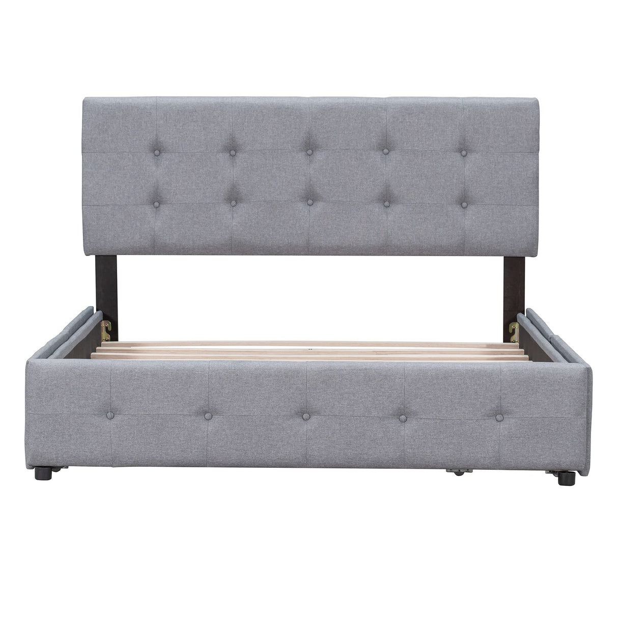 Queen Upholstered Platform Bed Frame with Classic Headboard and 4 Drawers, No Box