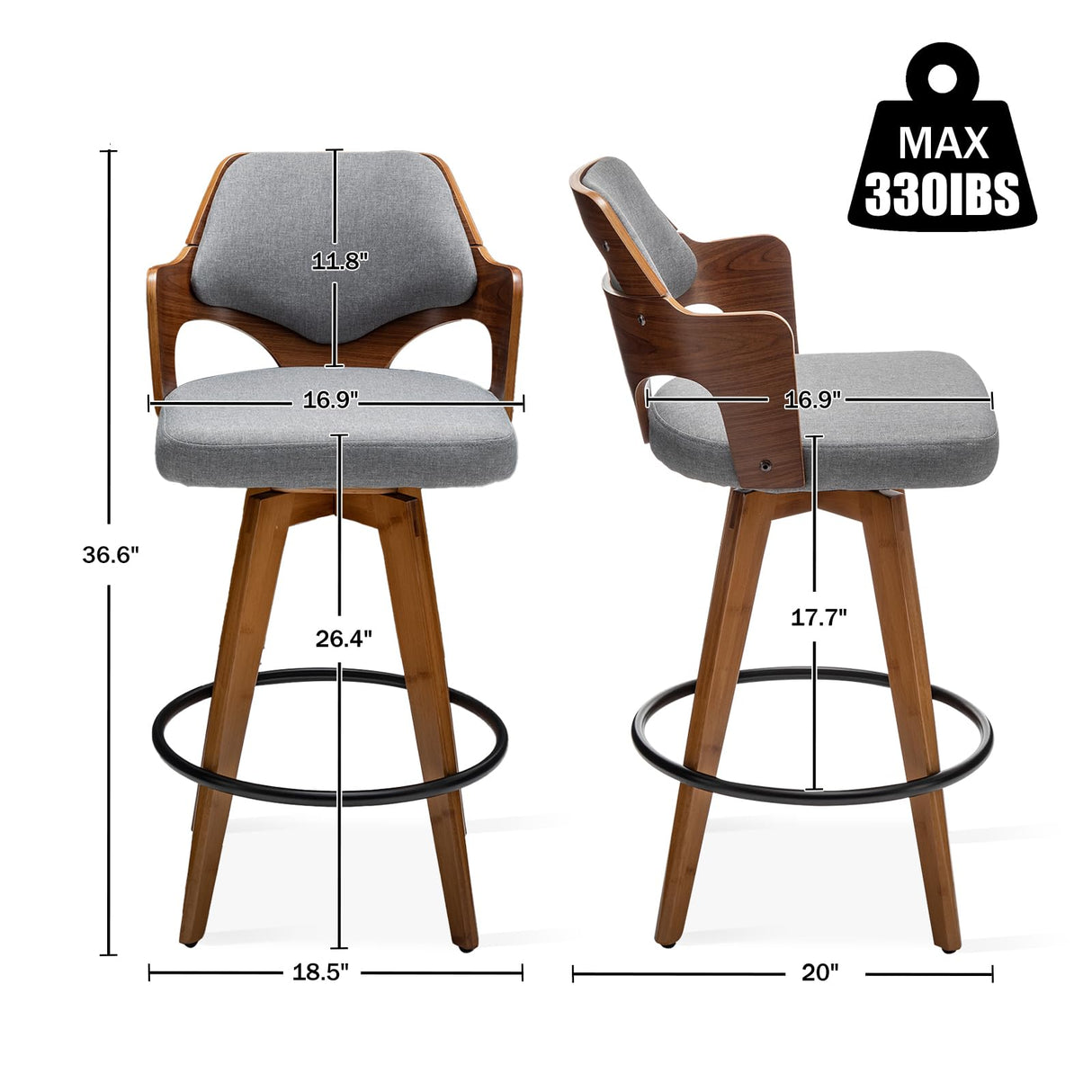 Swivel Bar Stools Set of 2,Counter Height Bar Stools,Upholstered Bar Chair