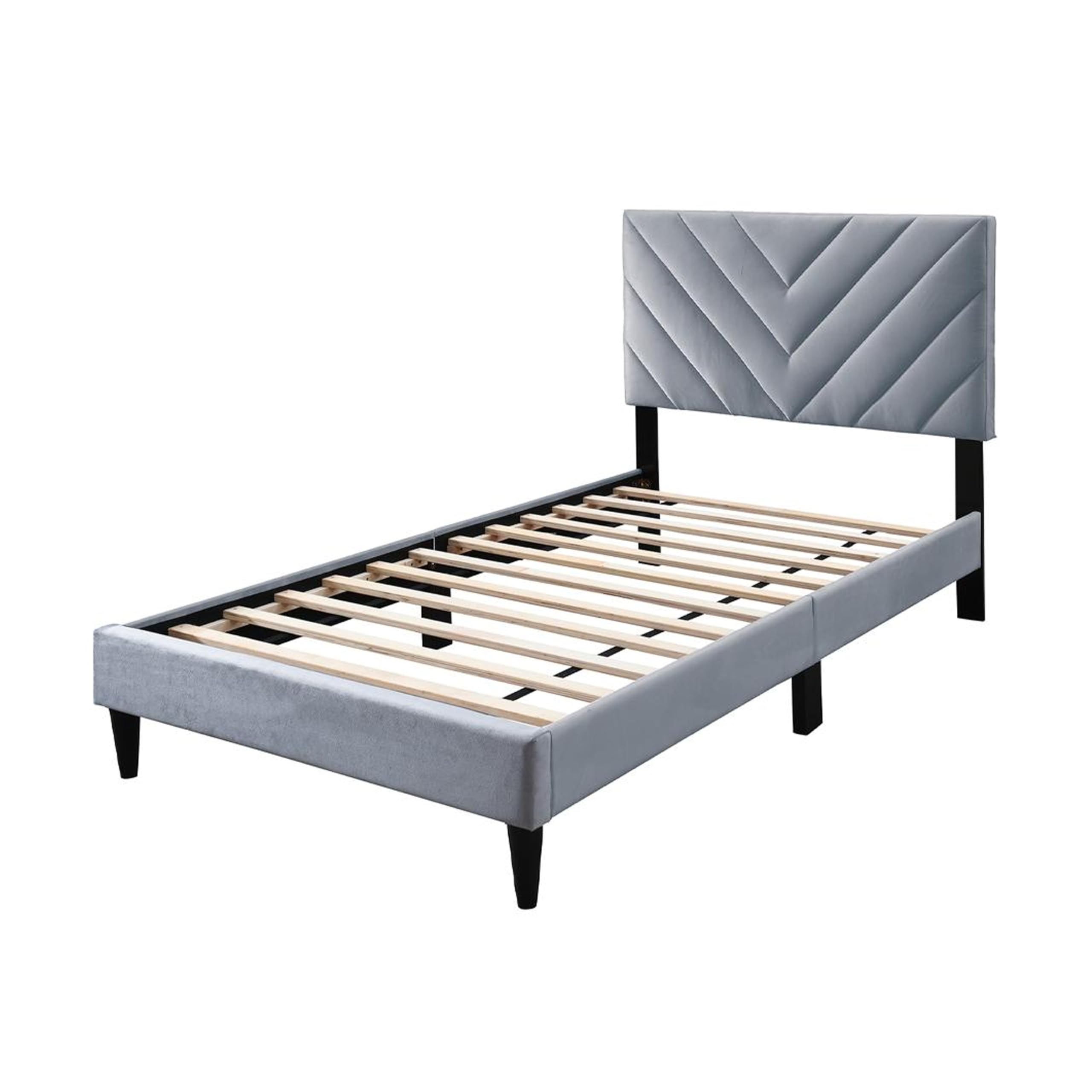 Lilian Twin Size Bed, Tufted Velvet Upholstery, Chevron Stitch