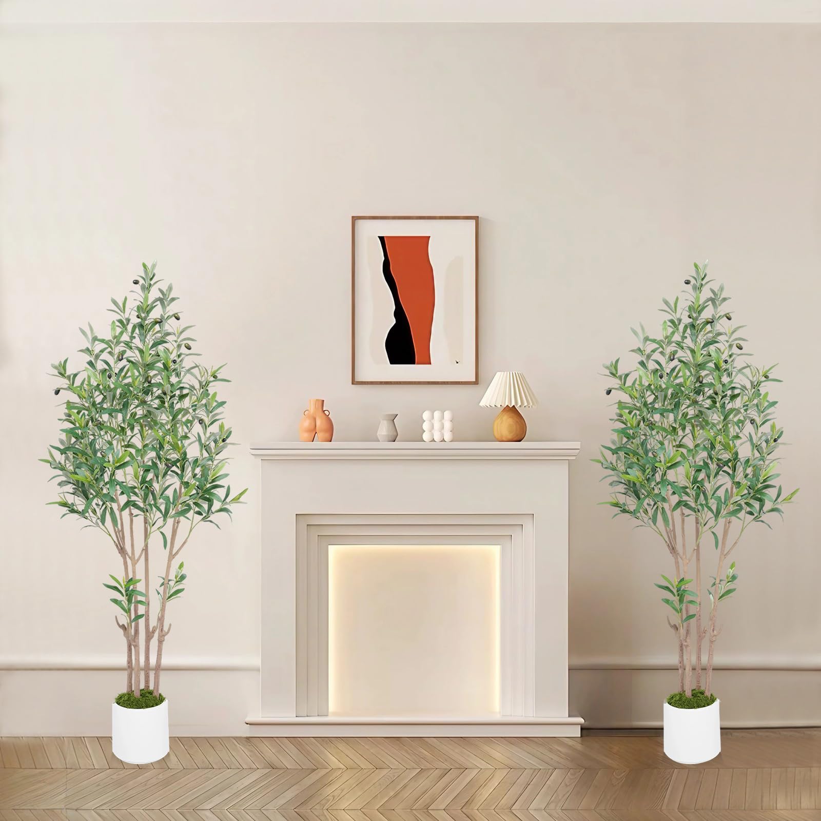 2 Artificial Olive Trees, 4.93ft Tall, Indoor Artificial Plants for Home Decoration