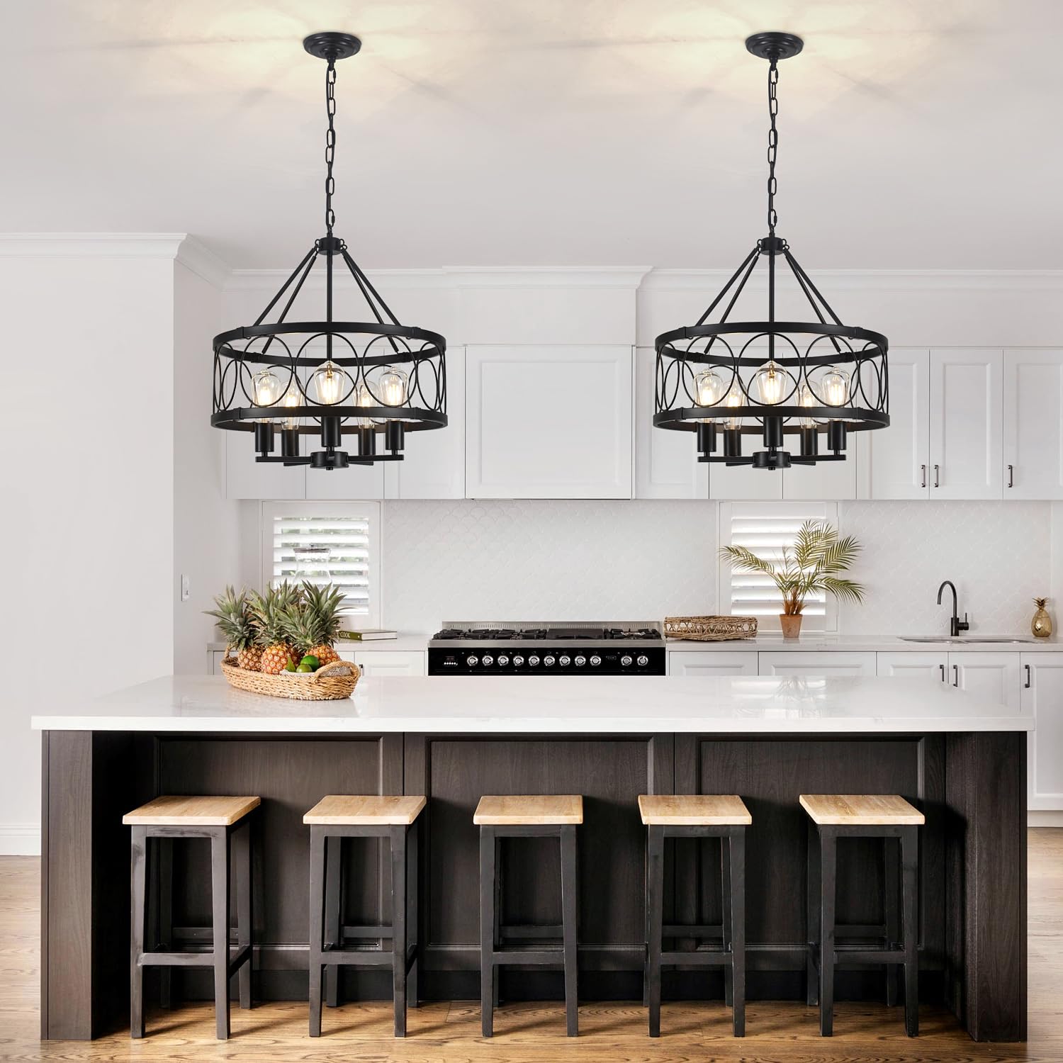 Black Farmhouse Chandelier, Rustic Drum Chandeliers, Dining Room Light Fixtures