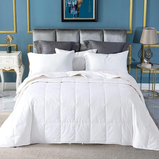 White Down Comforter/Blanket King Duvet Insert Lightweight Summer, Noiseless & Extra
