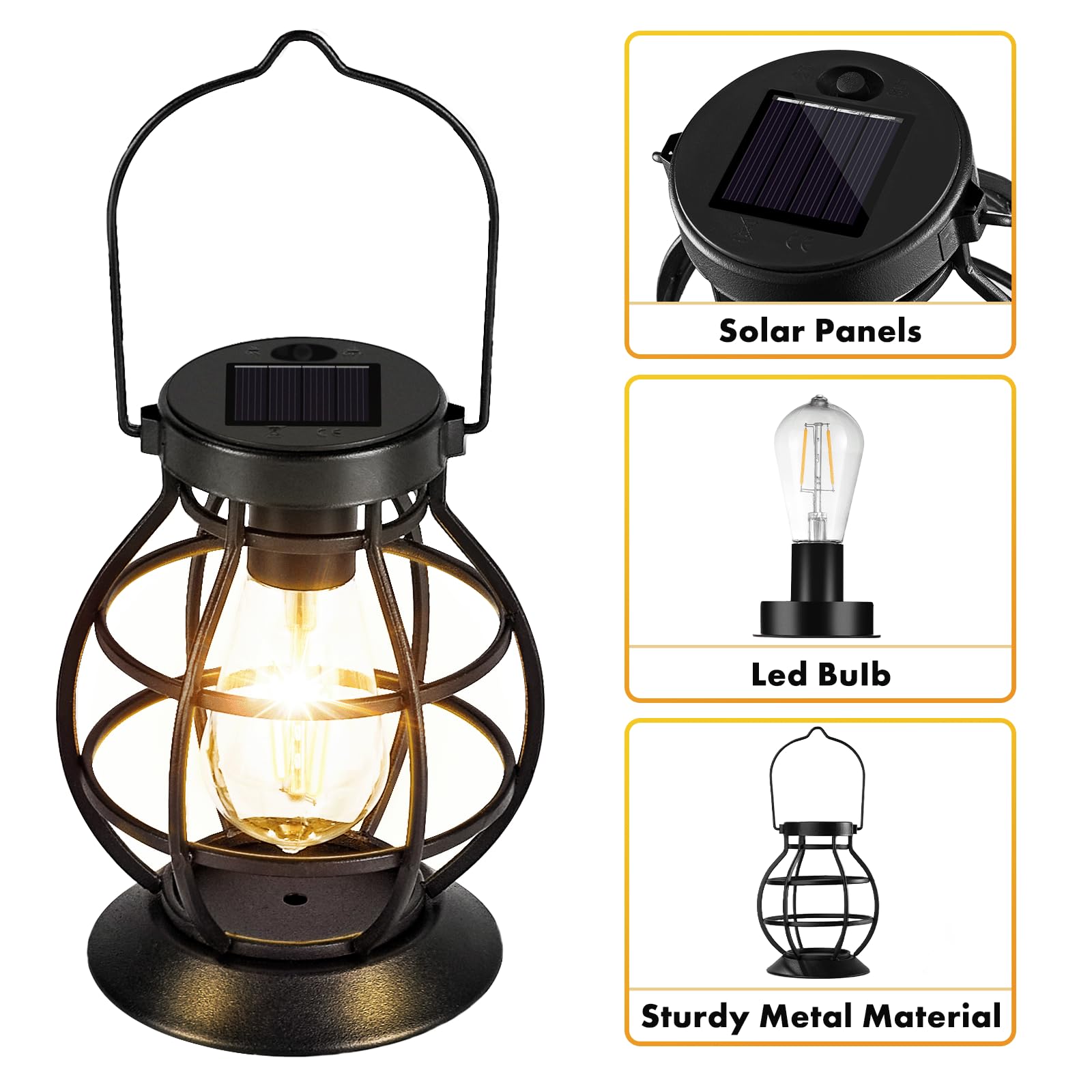 2 Pack Solar Lanterns Outdoor Hanging Lantern Lights, Metal Decor Lantern