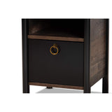 Baxton Studio Vaughan Two-Tone Rustic Brown and Black Finished Wood Nightstand