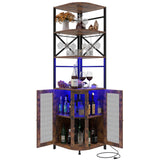 Wine Bar Cabinet with Power Outlet, 6-Tiers Industrial Wine Cabinet