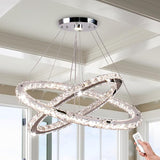 Modern Chandelier 2 Rings Rectangular Crystal Chandeliers LED Pendant Light Adjustable