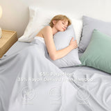 Bedsure Cooling Sheets for Queen Size Bed Set, Polyester & Rayon Derived from Bamboo, Breathable & Wrinkle Free, Silky Soft with 16 Inch Deep Pocket Bed Sheets - Light Grey
