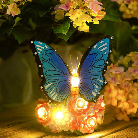 Pohabery Garden Statues Butterfly Decoration Resin Solar Butterfly Light Outdoor Decorations Garden Decoration Gifts for Mom