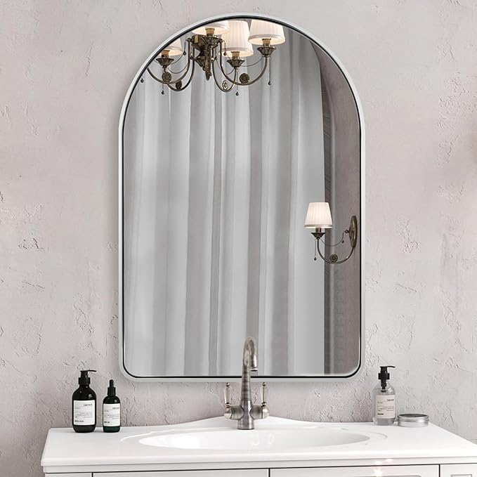 Brushed Nickel Arched Mirror, 24x36’’ Arched Bathroom Mirror, Arch Wall Mirror