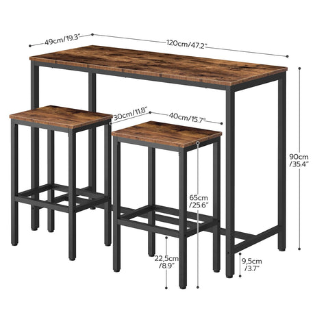 Bar Table and Bar Stools Bundle,3-Piece Breakfast Set for Kitchen Living Room,Set