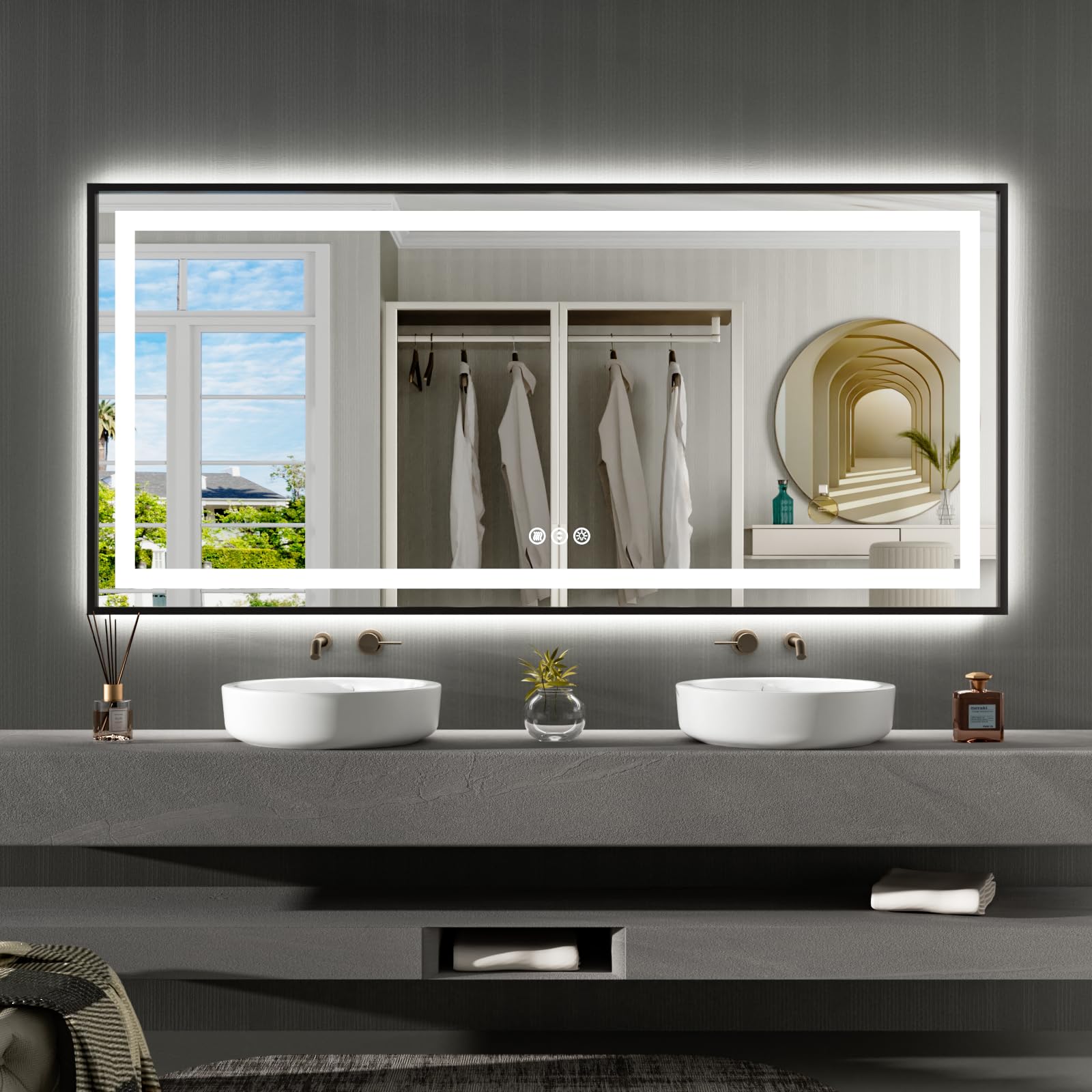 LED Bathroom Mirror Framed, Front Light and Backlit