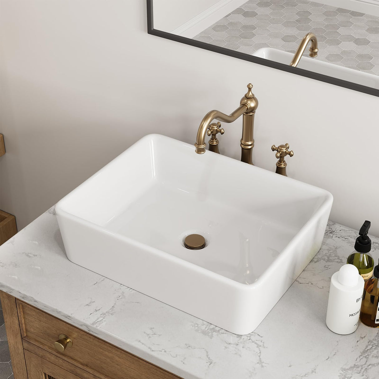 Rectangular Vessel Sink, 19'' X 15'' White Bathroom Sinks Above Counter Rectangle