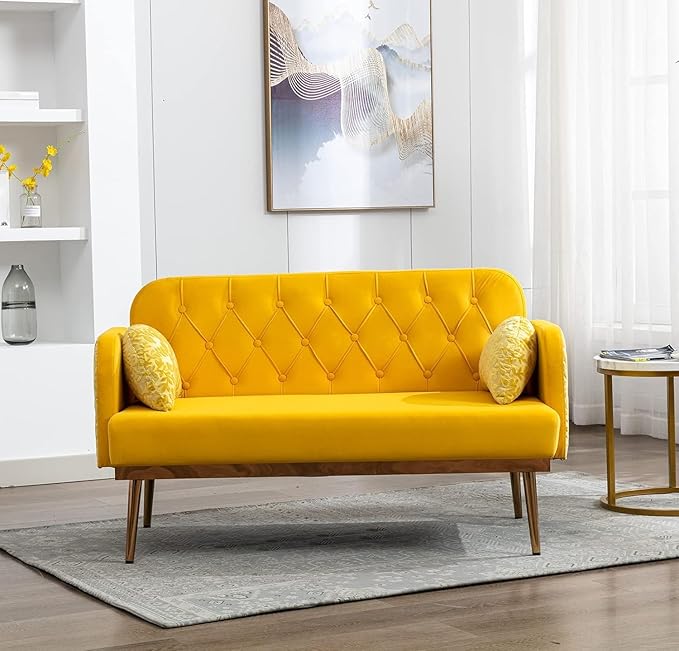 55" Small Velvet Couch with Elegant Moon Shape Pillows