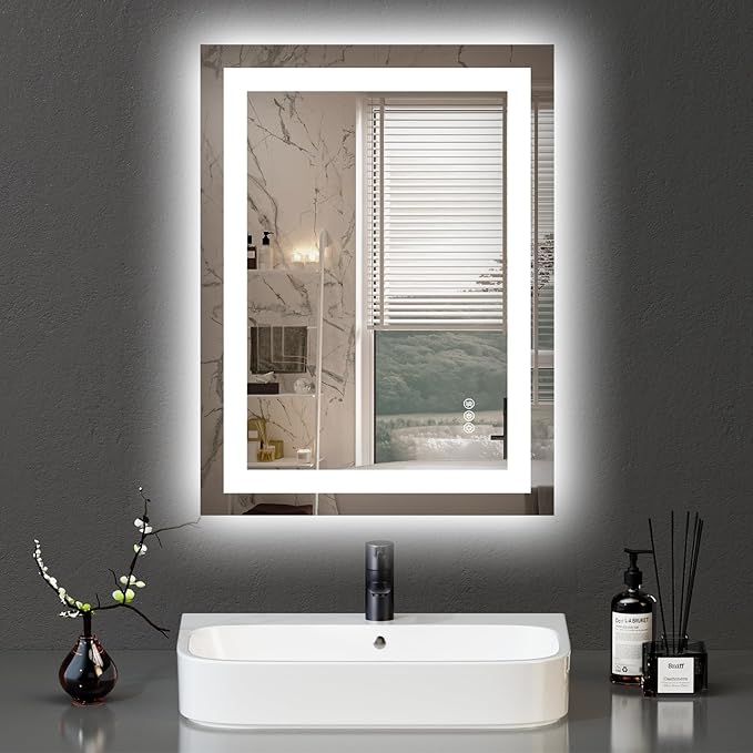 LED Bathroom Mirror with Lights 24"x 32" Wall Vanity LED Mirror Stepless Dimmable