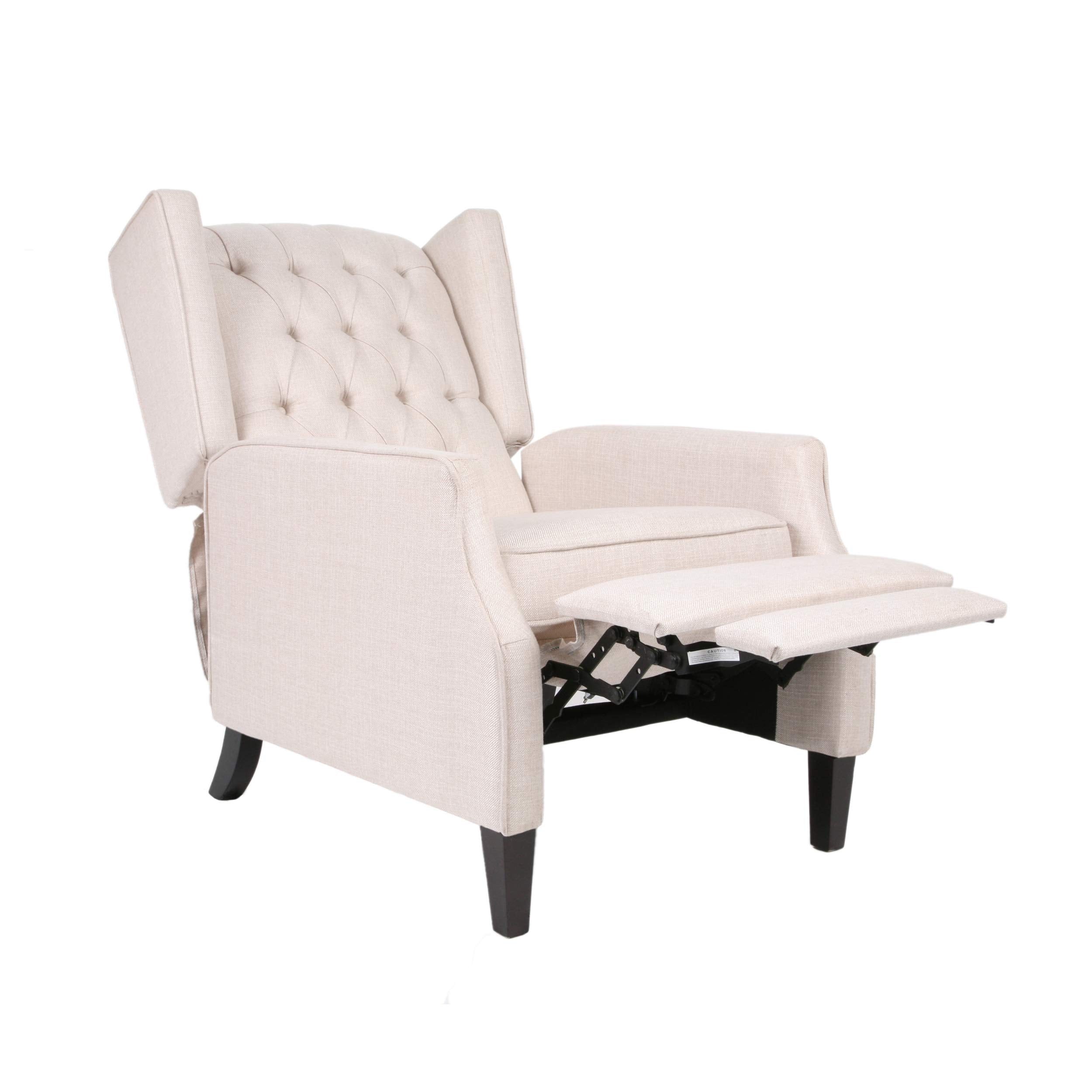 Diana Wingback Recliner, Light Beige Tweed + Dark Brown