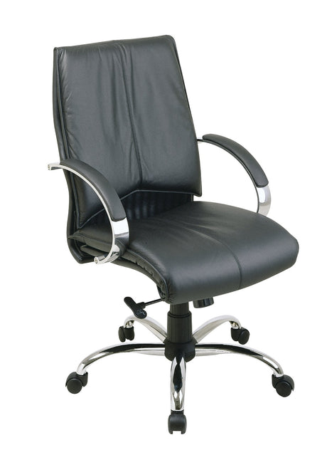 Office Star 8200 Series Deluxe Mid Back Executive Leather Office Chair with Chrome Base