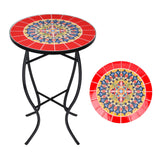 VCUTEKA Mosaic Outdoor Side Table, 14" Round Small Patio Accent Table Indoor End Table for Yard, Garden, Living Room, Bistro Balcony or Lawn Red - Bircata