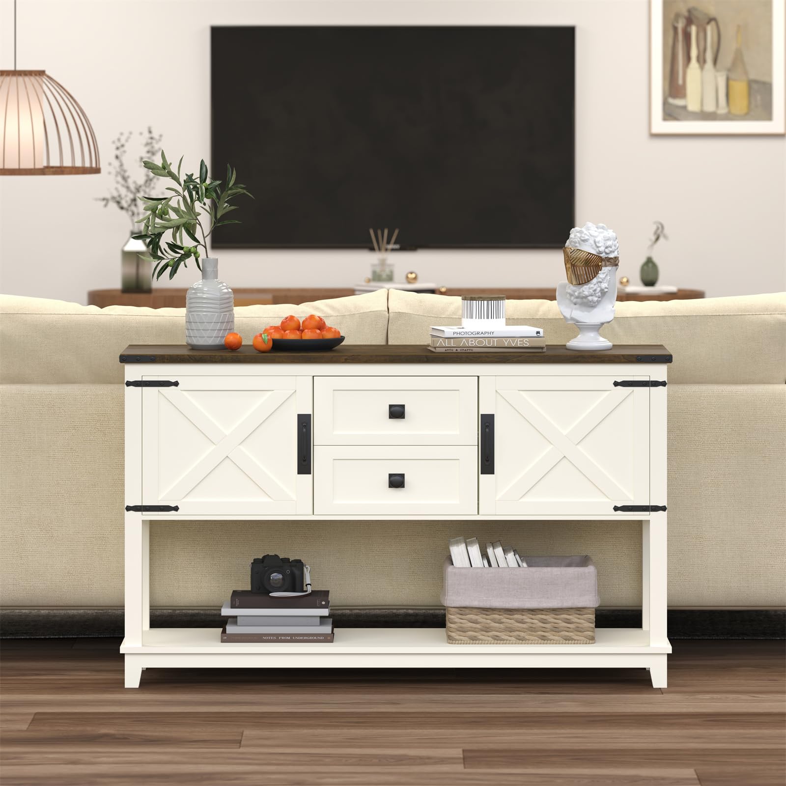 47 Inchs Farmhouse Entryway Table with 2 Drawers, Long Sofa Console Table
