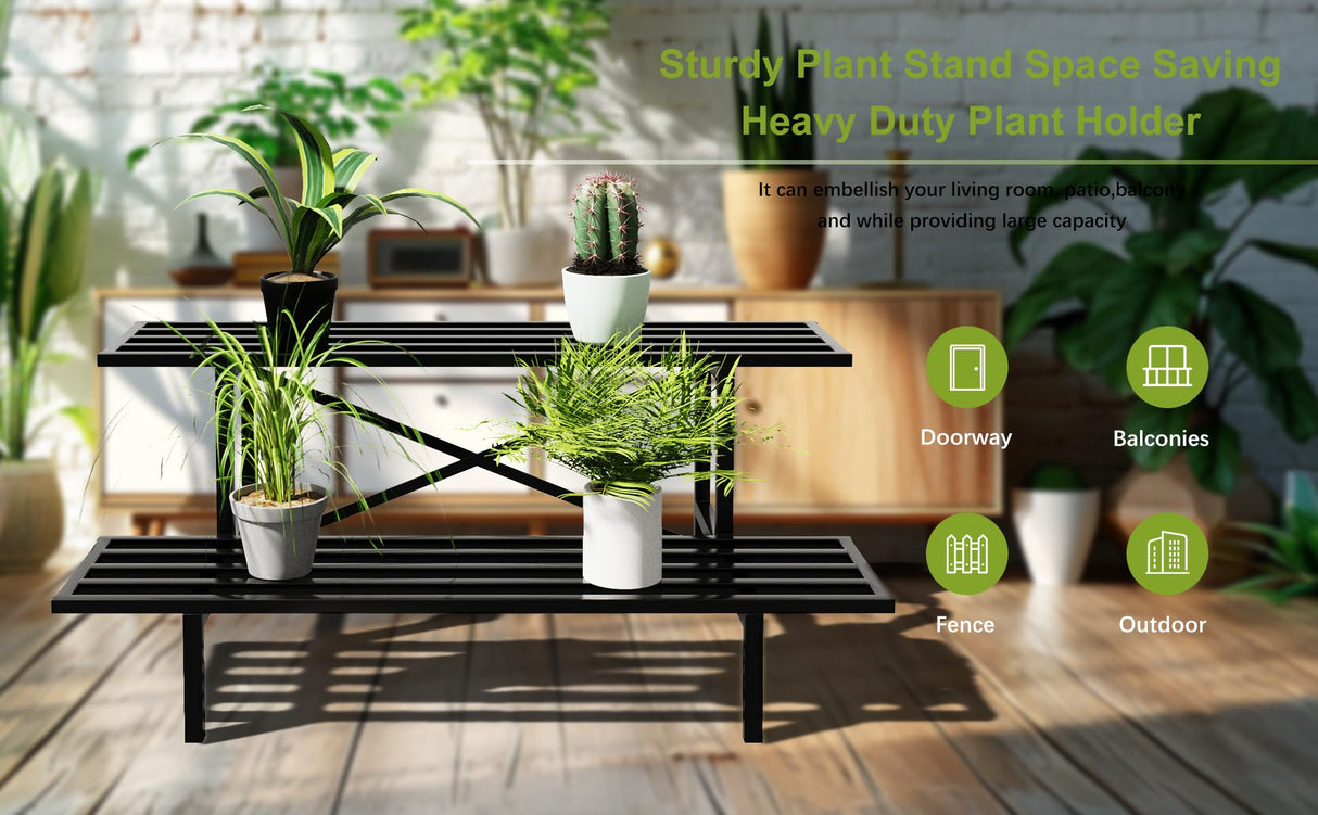 2 Tier Sturdy Metal Plant Stand Heavy Duty Plant Holder for Home Indoor and Outdoor