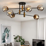 8-Light Sputnik Black Chandelier with Globe Glass Black and Gold Pendant Lights Bubble