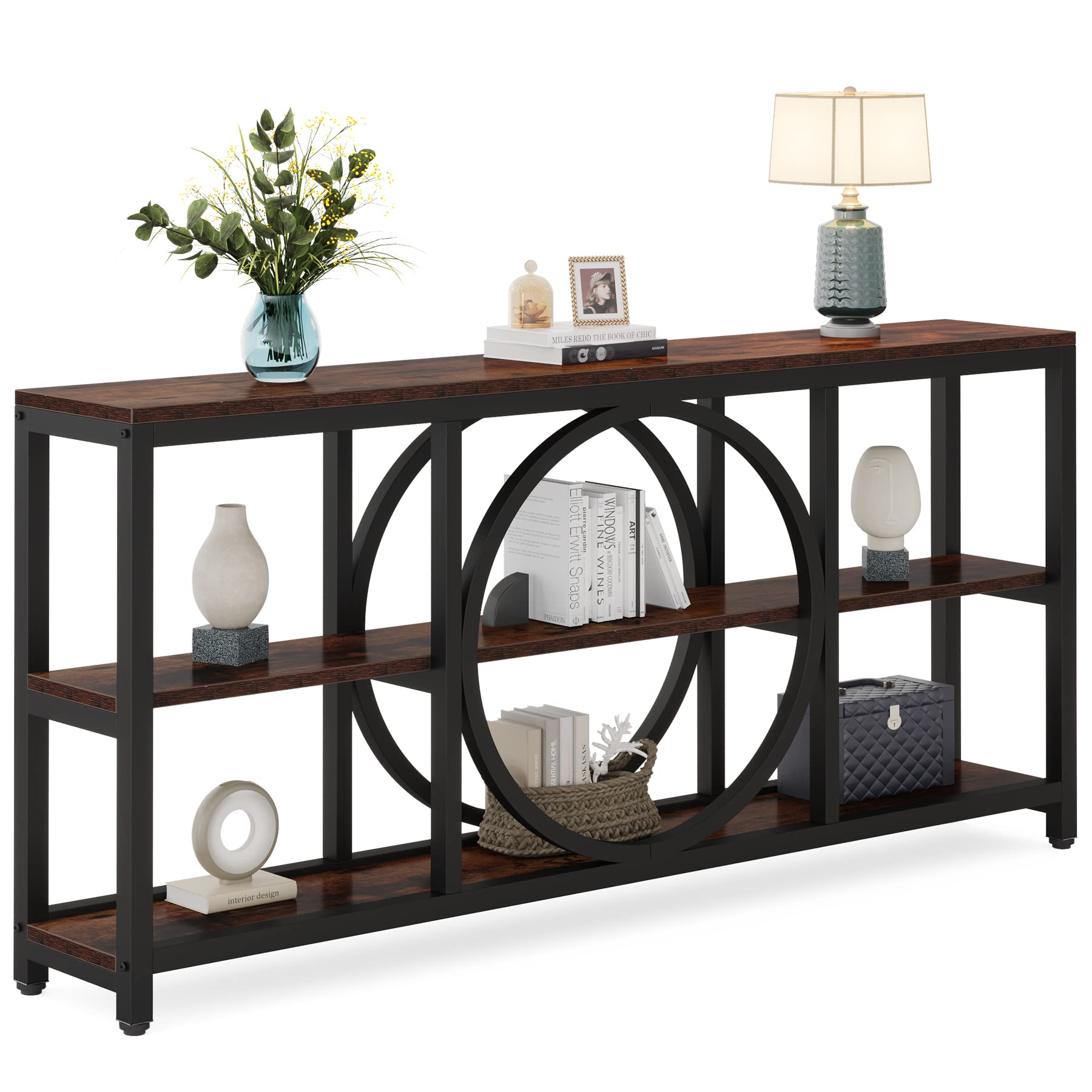 Console Table, Extra Long 70.9 inch Narrow Sofa Tables with 3 Tier Wood Storage Shelves