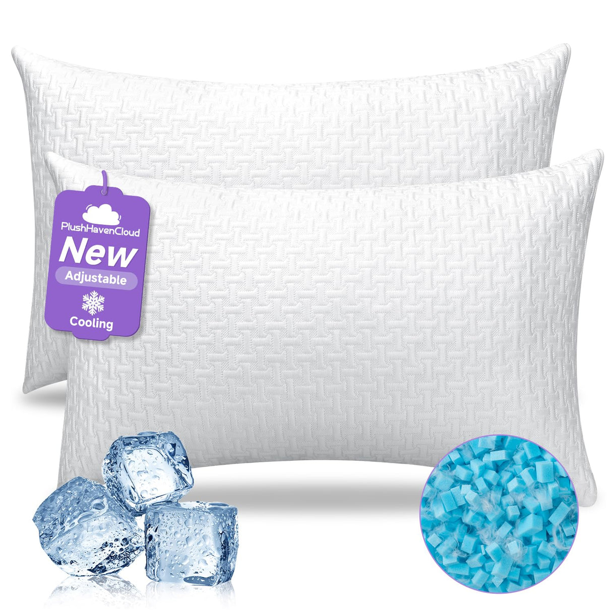 New Adjustable Pillows Queen Size Set of 2 - Cooling Shredded Memory Foam