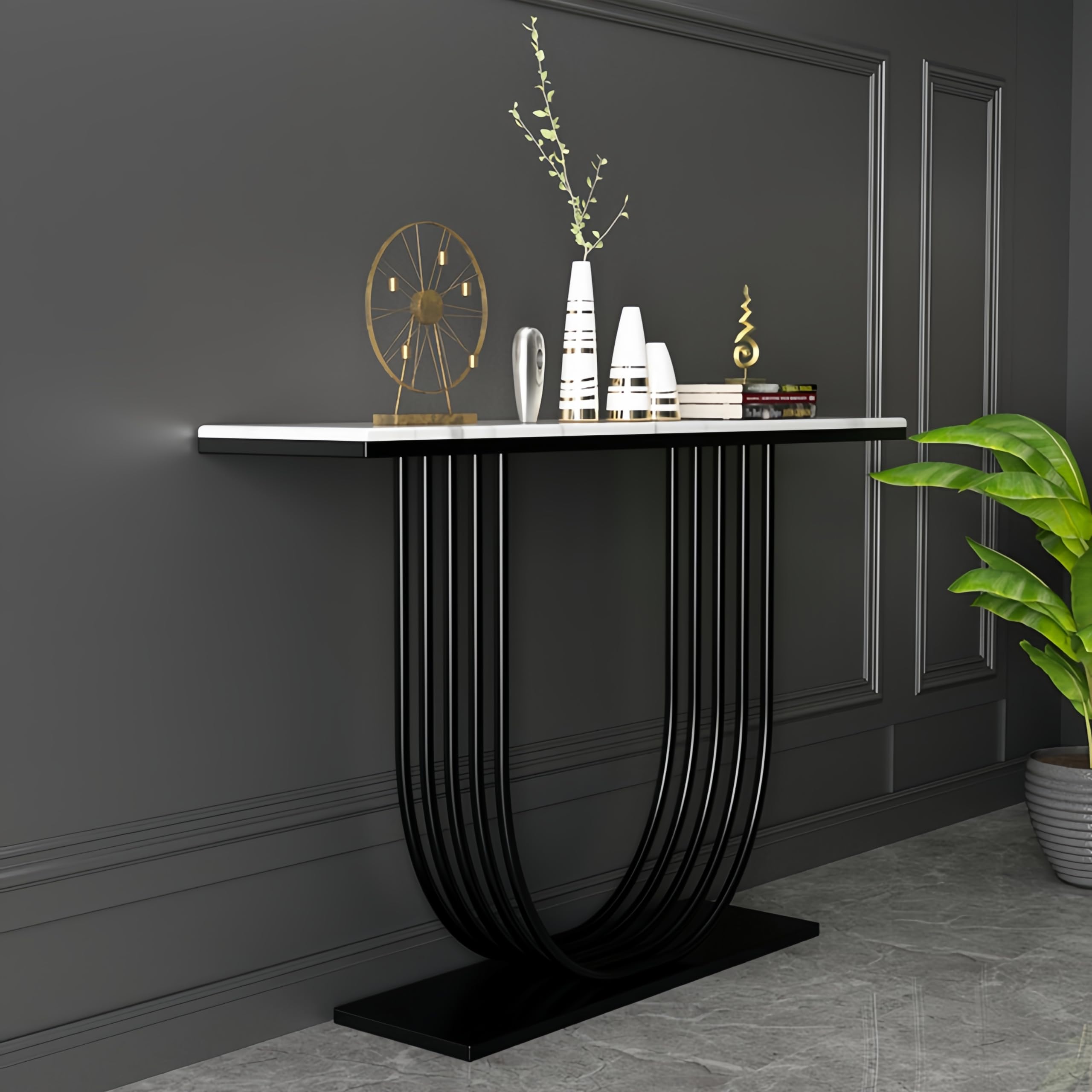 Console Table 35.4" High Marble Accent Table for Hall Nordic Marble Ultra Narrow