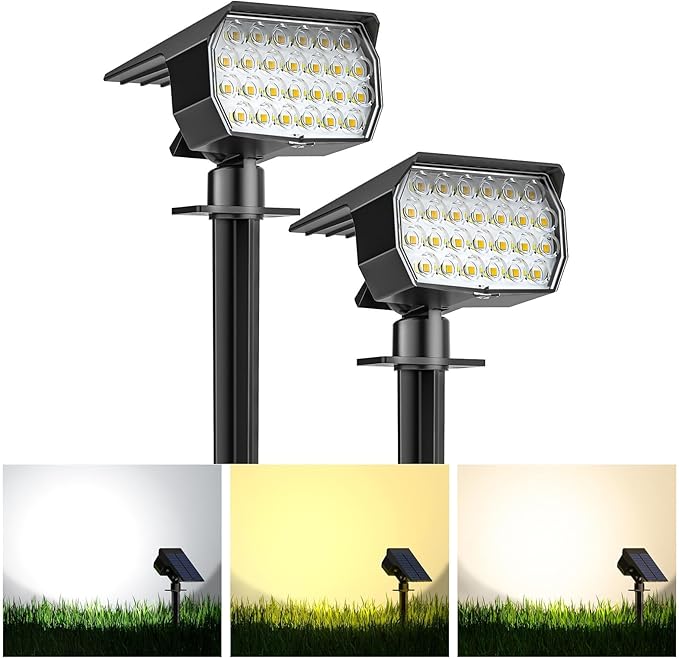Solar Spot Lights Outdoor 12 Pack, [52 LED/ 6 Color Lighting] Solar