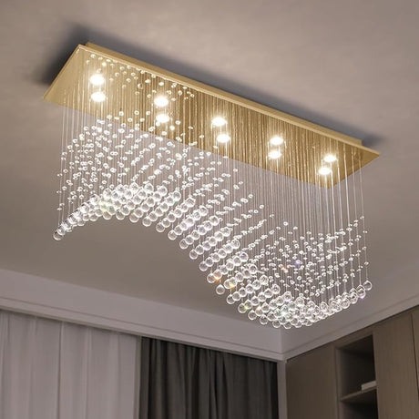 10-Lights Modern Crystal Chandeliers, Luxury Wave Raindrop Crystal Pedant Light Fixture,