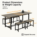 ONBRILL Dining Table Set, 5-Piece Extendable Table from 63" to 78.74" for 6-8 People, Modern Kitchen Table with 4 Square Stools, Dinner Room Table with MDF Board, Oak Grey