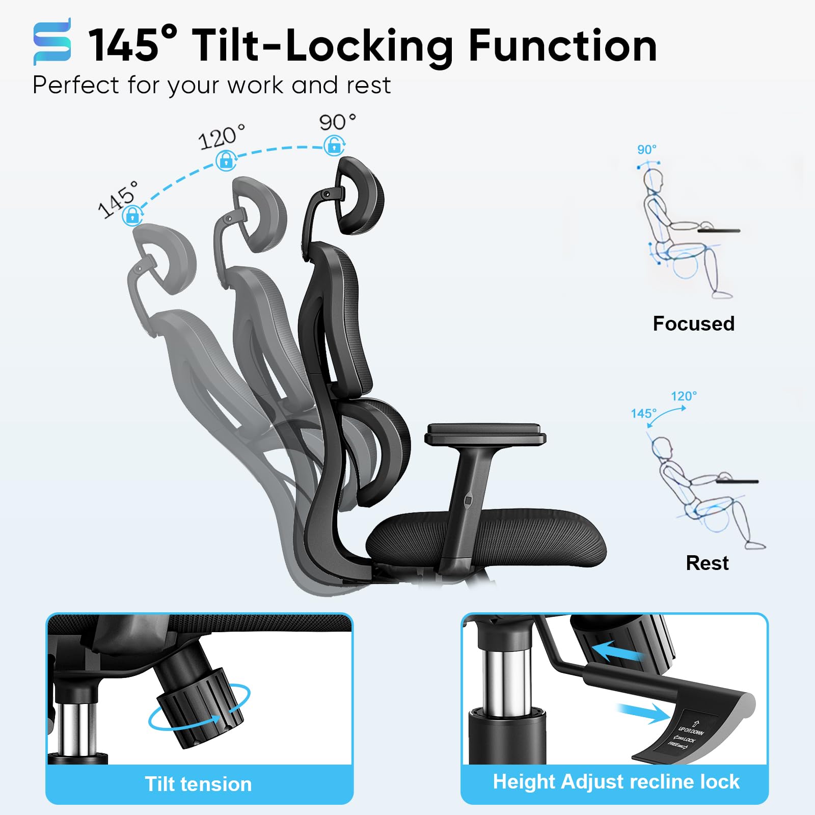 Ergonomic Office Chair, High Back Mesh Desk Chair with Lumbar Support and Adjustable Headrest