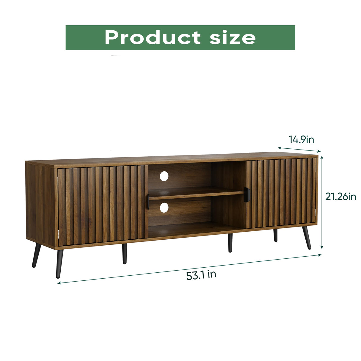 Fluted TV Stand for 30 to 55 inch TV, Modern Mid Century Entertainment Center with Storage,