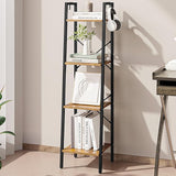 Ladder Shelf, Bookshelf Bookcase, Freestanding Corner Storage Shelve with 2 Hooks for