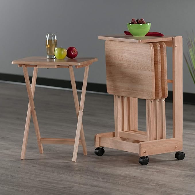 Brienda Foldable Snack Table Set with Flip Top and Storange Rack, Set of 4 Tables
