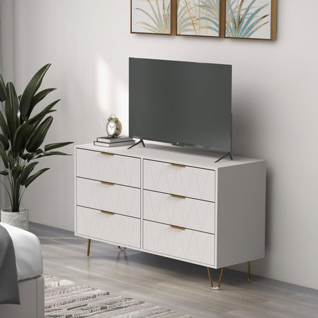 White Chest of Drawers Dresser for Bedroom, Modern Small Dresser with Gold Metal