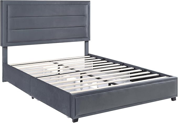 Leif Transitional Fabric Upholstered Platform Bed with Storage for Bedroom