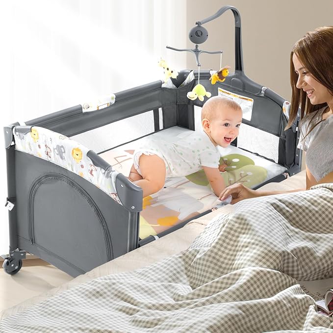 5 in 1 Baby Crib,Baby Bassinet, Bedside Cribs, Pack and Play with Changing Table