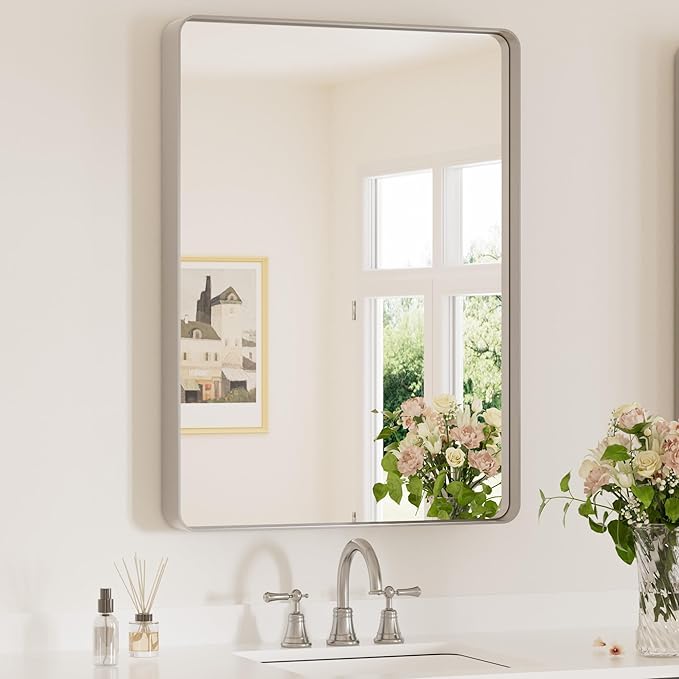 Black Bathroom Mirrors for Over Sink, 72” x 36” Large Rounded Rectangle Bathroom