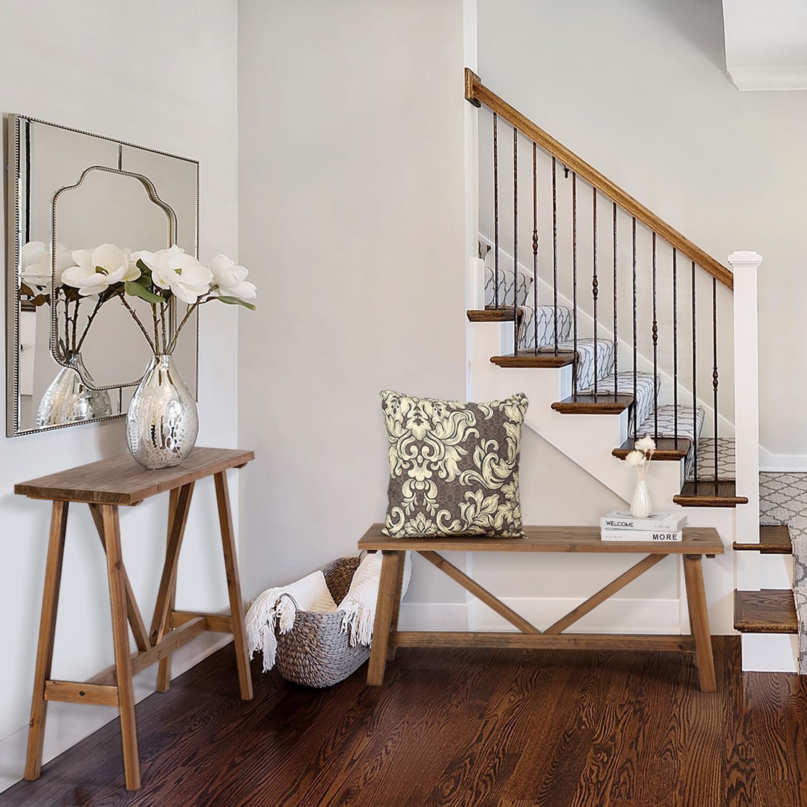 43" Farmhouse Solid Wood Console Table - Rustic Entryway Hallway Sofa Table