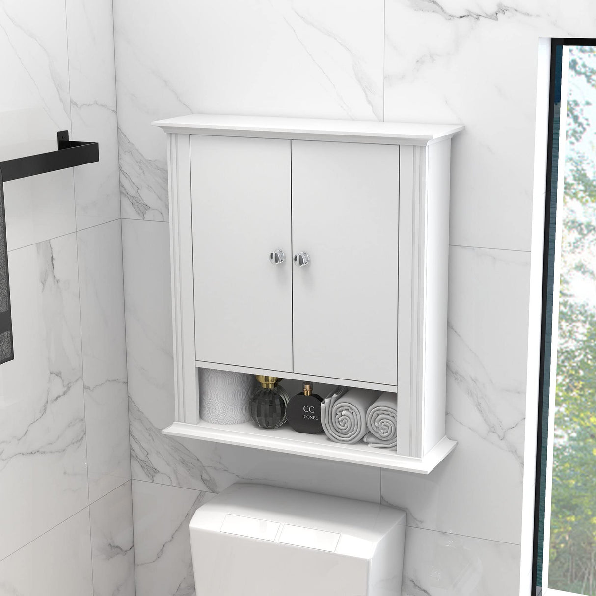 Wall Mounted Bathroom Medicine Cabinet with 2 Doors, Hanging Bathroom Wall Cabinet