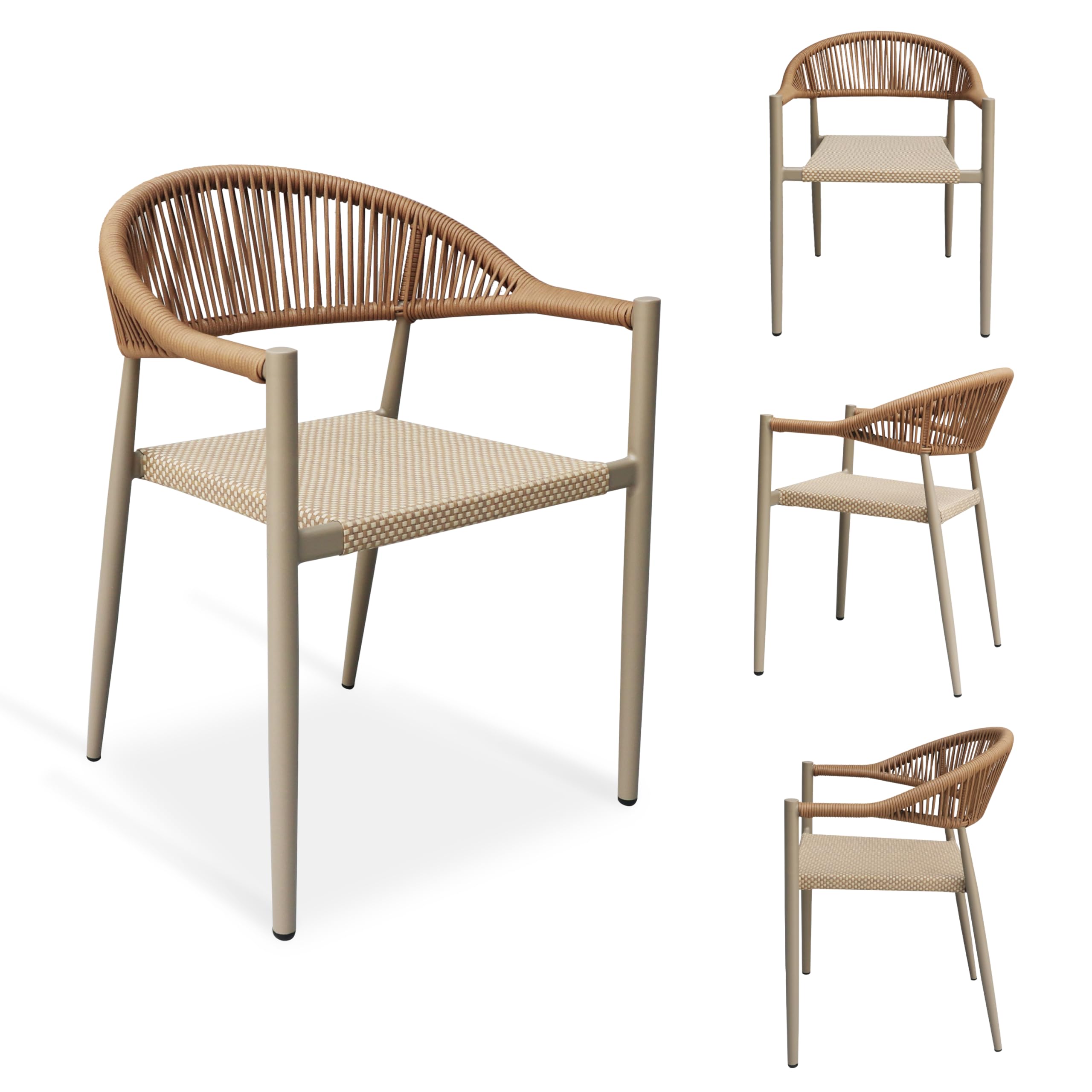 4 Pcs Stackable Dining Chairs, Aluminum Rattan Outdoor Dining Chair with Arms