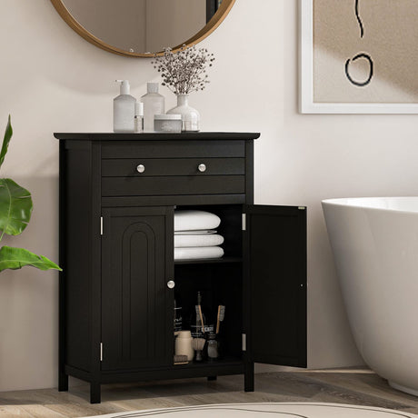 Bathroom Floor Cabinet, Freestanding Wooden Storage Cabinet with Large Drawer and Cabinet,