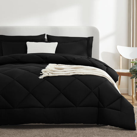 Twin XL Size Comforter Set 5 Pieces Black Twin Extra Long Bed in a Bag for College Dorm