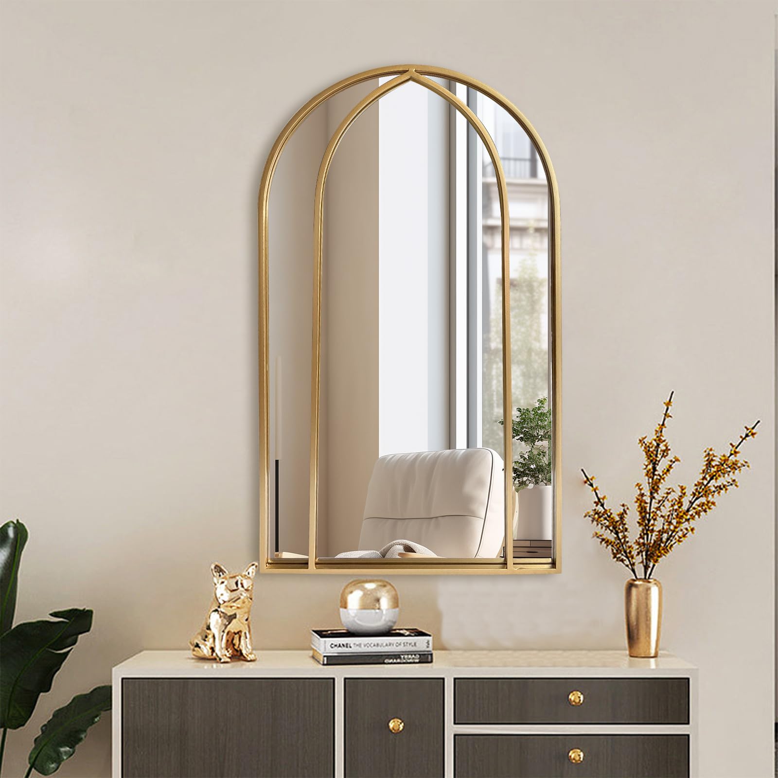 Vanity Wall Mirror Home Decorative Mirror, Gold Arched Mirror