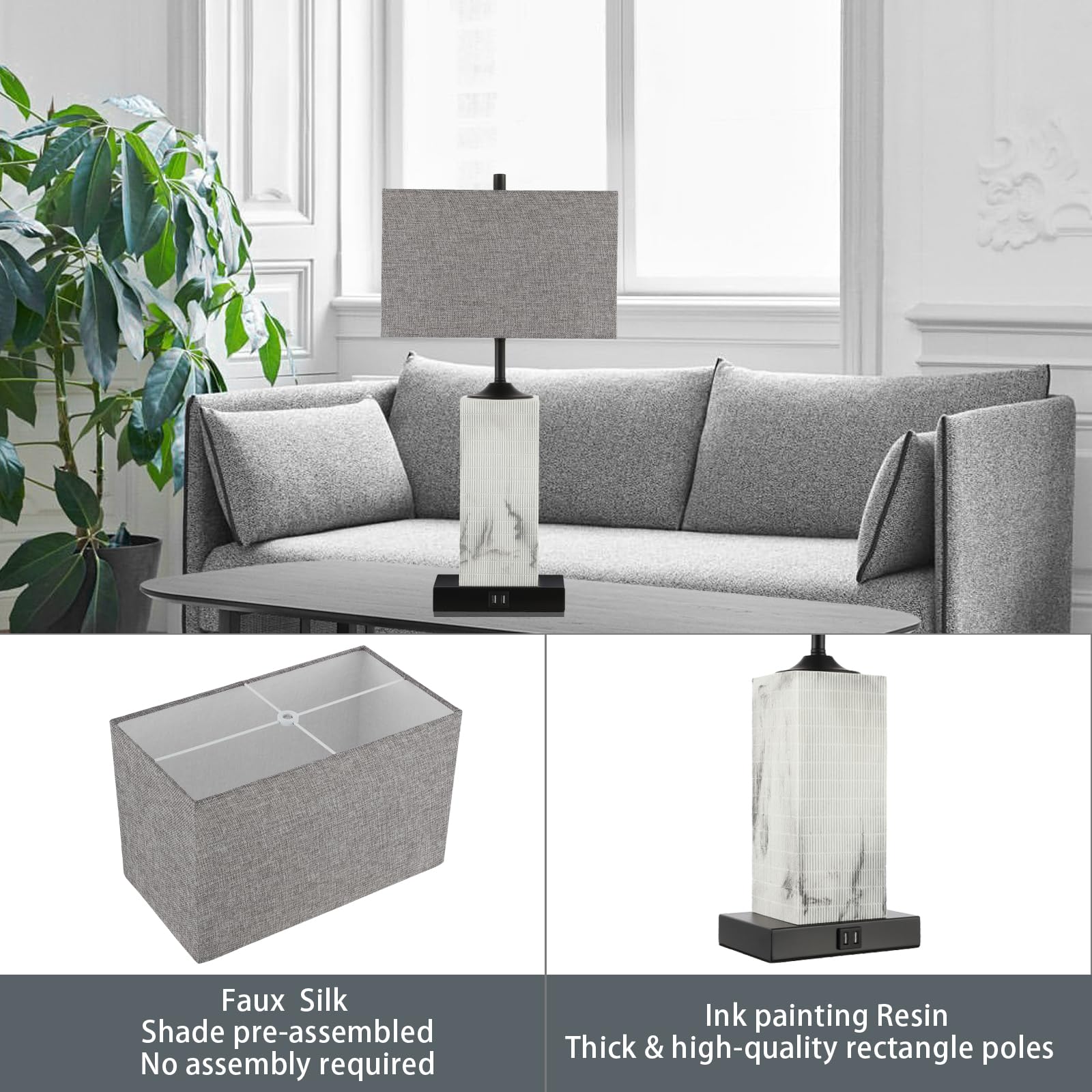 Modern Table Lamps Set of 2 with USB Ports