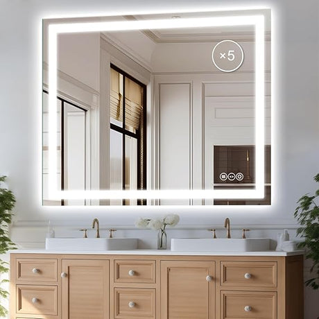 Bathroom Mirror 24 x 36 Inch Anti-Fog Bathroom Mirror with Led Illuminated Mirror, Wall Mounted Lighted Vanity Mirrors for Wall with 3 Colors Dimmable, Touch Switch Smart Mirror